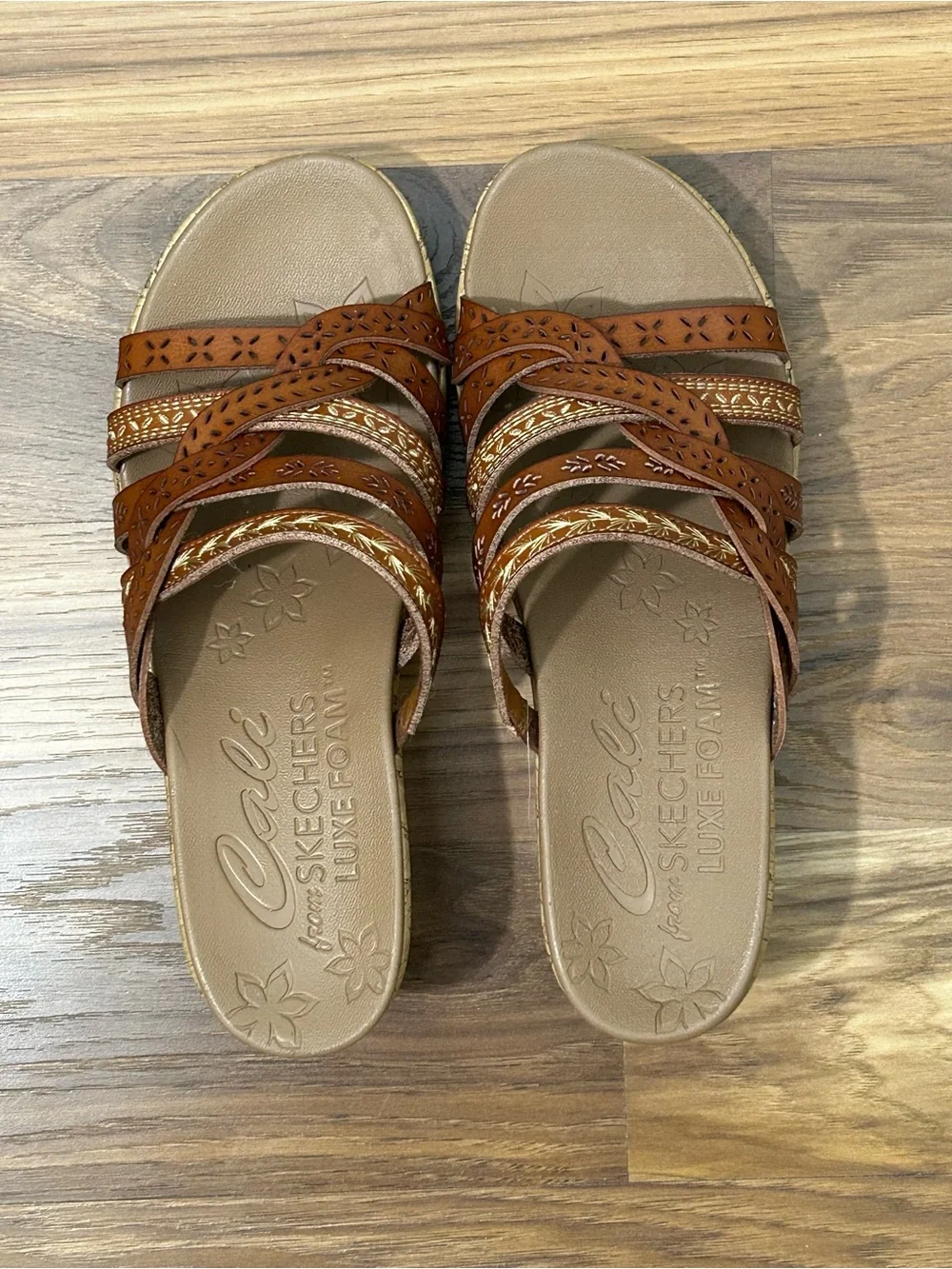 Like New - Skecher’s Women's Beverlee Brown Wedge Slide Sandals